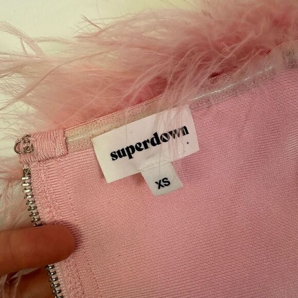 Superdown Ramona Feather Trim Bustier Top in Blush Pink - Picture 7 of 11